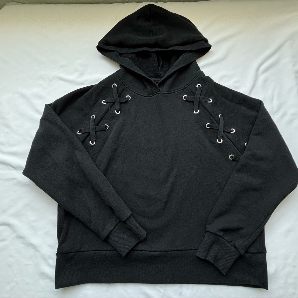 Victoria's Secret Sport Black Lace-Up Crop Hoodie